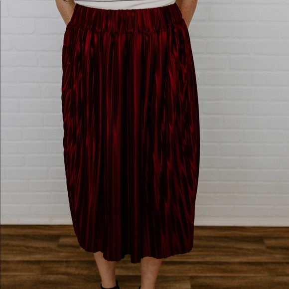 Boho Satin Wash Midi Skirt - Burgundy - Picture 6 of 8